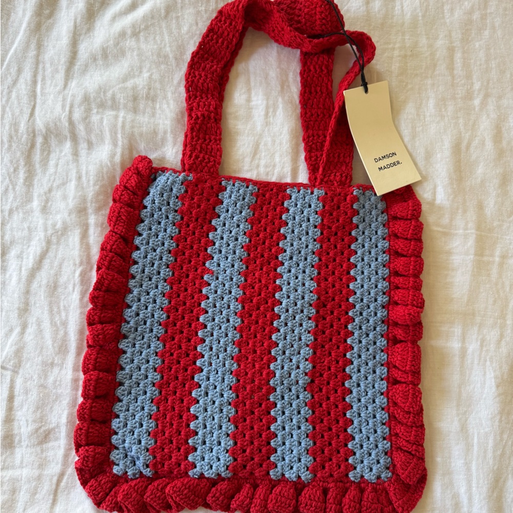 Damson Madder Red and Gray Crochet Tote Bag